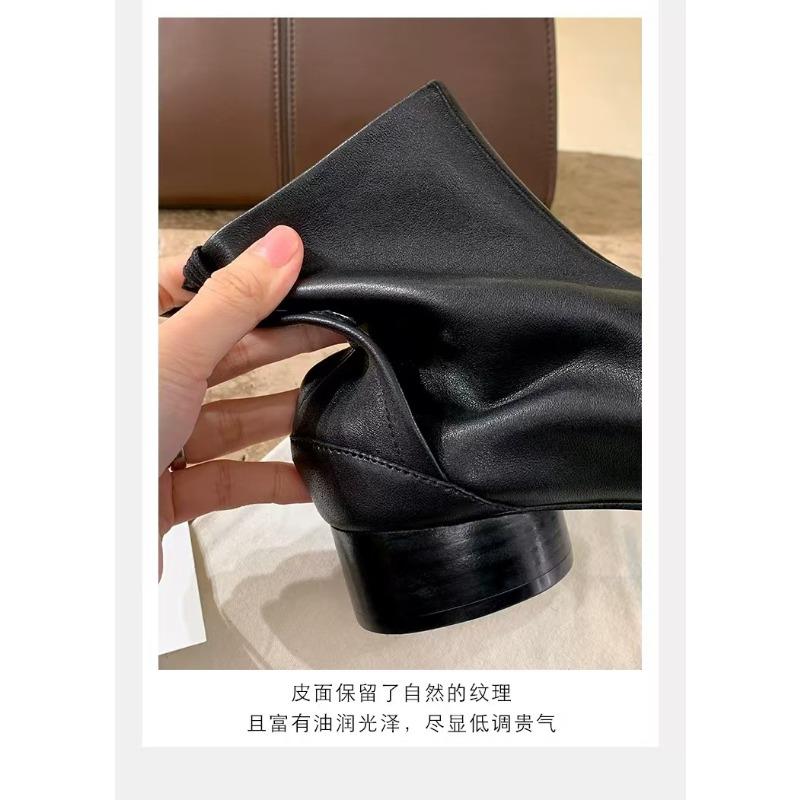 Version Martin Boots Split-toed Short Boots Women's One Pedal Heel Medium Heel Vintage Chelsea Boots Children