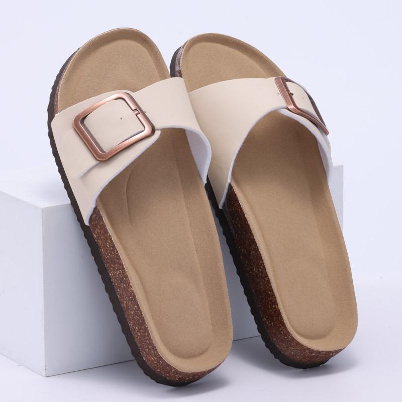 

Модные женские летние пробковые шлепанцы Crestar 2025 Новые уличные пляжные шлепанцы Модные кожаные ортопедические сандалии с регулируемой пряжкой 36 абрикосовый