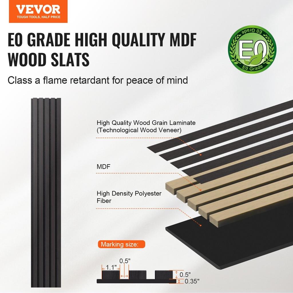 Wood Slat Acoustic Panels 7.9 X 94.5 Inch for Modern Wall Decor Black Oak