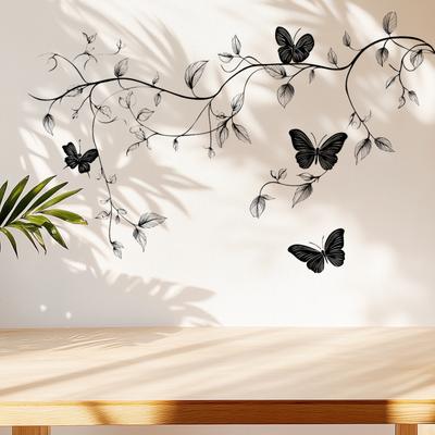 Removable Black Tree Branch Butterfly Wall Stickers for Bedroom Living Room Home Decor Self Adhesive Decals
