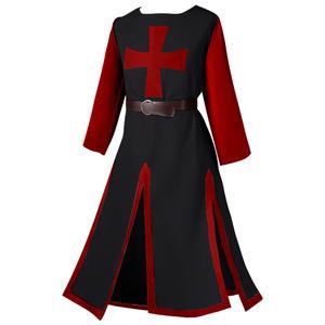 Medieval Vintage Cross-print Long Tunic Men's Costume Robe Belt Classic European-style Stage Festival And Halloween Costume
