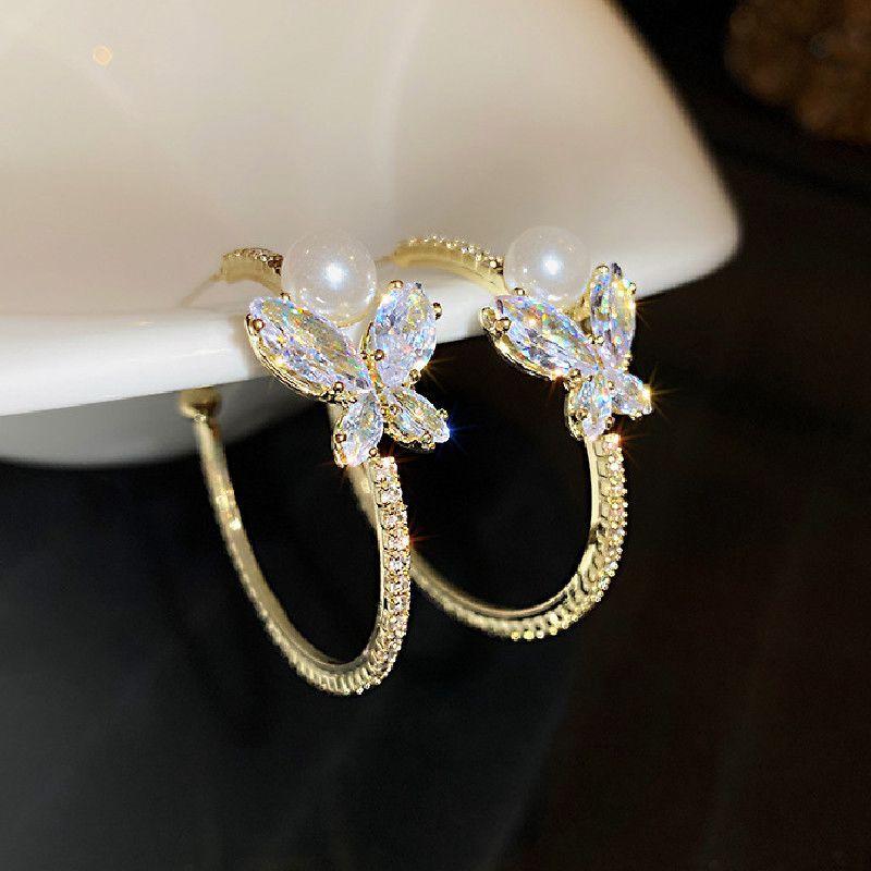 Korean New Black Round Rhinestone Drop Earrings for Women Shining Zircon Geometric Dangle Earring Female Temperament Jewelry