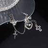 Punk Gothic Black Crystal Heart Cross Chain Ear Cuff for Men Women Hip Hop Metal Cross Ear Clip On Earrings Egirl Jewelry Gift