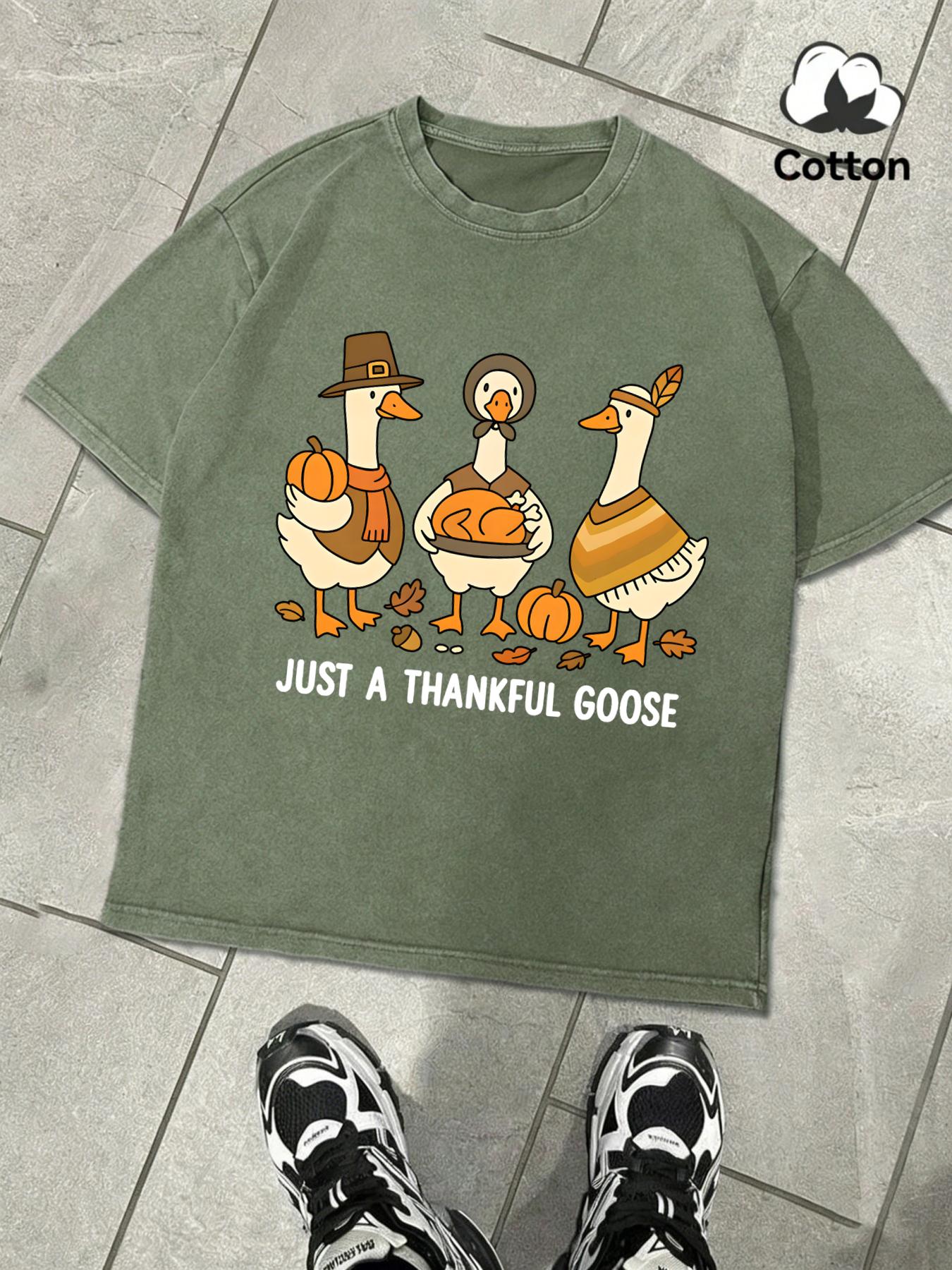 

Just A Thankful Goose Washed Mens TShirt Cotton AllMatch ONeck T Shirts Retro Unisex Fashion Tee Loose Soft Short Sleeve S