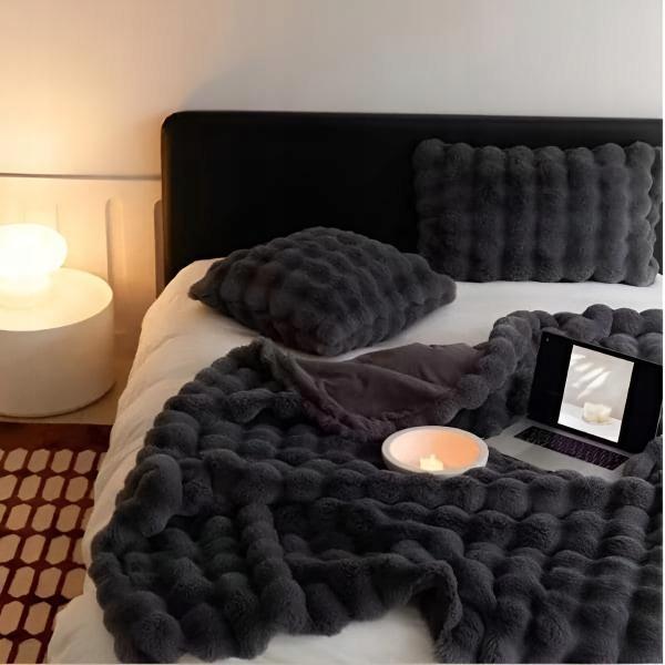 Cozyglam Soft Fluffy Plush Blanket for Bed, Bedspread Gray
