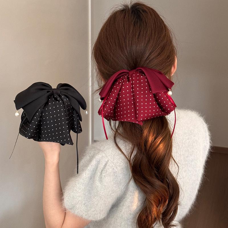 Korean Black Red Pearl Bow Hair Clips Shark Hair Claw Clip Hairpins Spring Clip  Ponytail Barrettes Hair Accessories