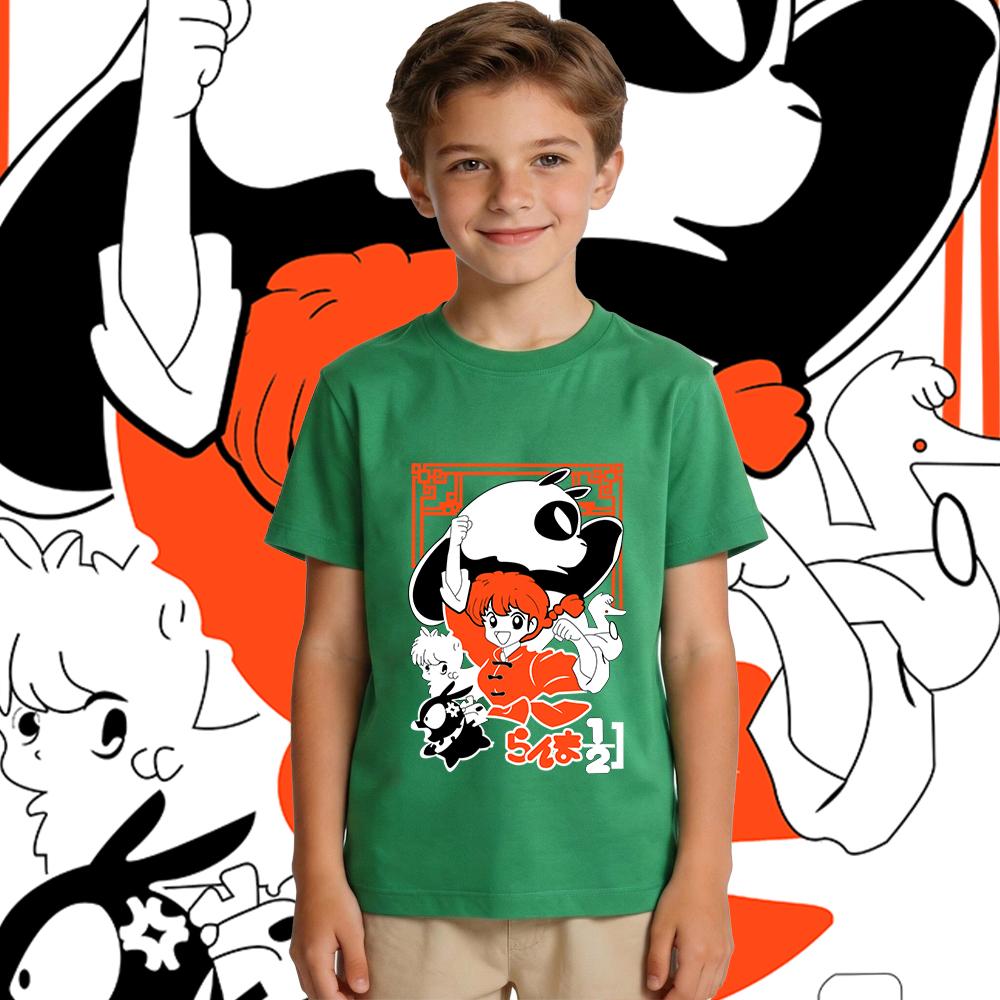 Boys Girls Cotton T Shirt Kids Ranma Characters Anime Print Casual Short Sleeve Top Soft Breathable Summer Clothing