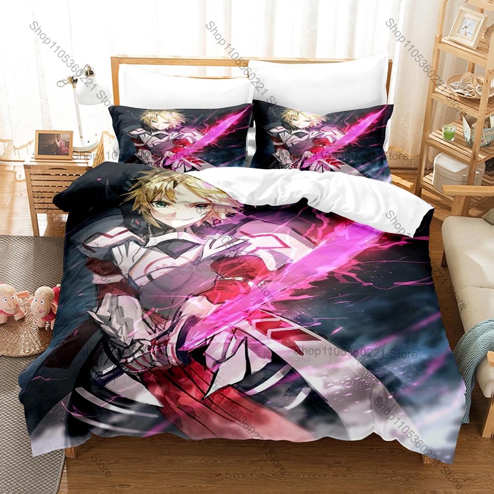 Cool Fate Series Saber Artoria Excalibur Knight HD Print Bedding Set Duvet Cover + 2 Pillowcases Polyester Anime Room Decor