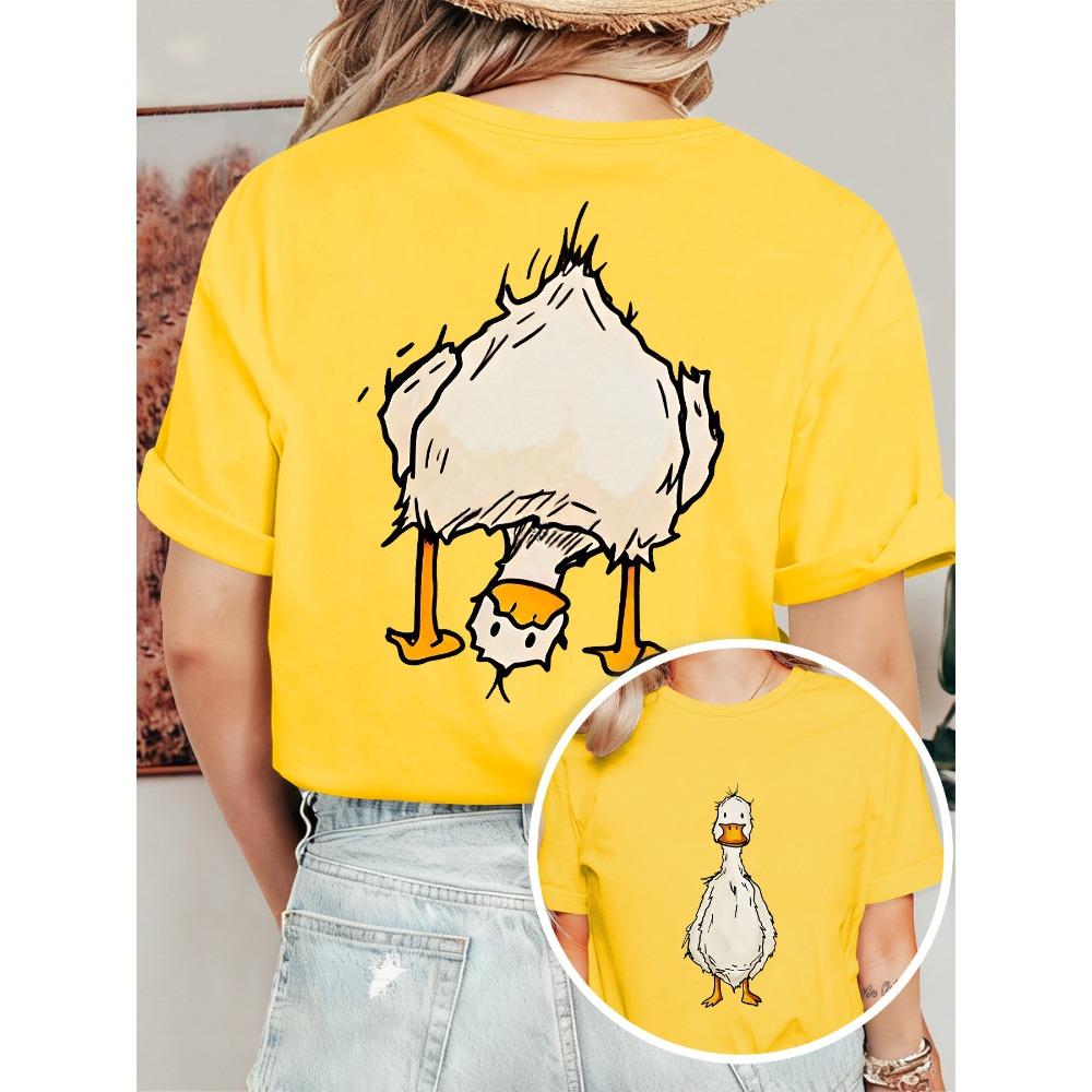 Women's Large-size Summer Dress, Funny Duck Print Double-sided Round Neck Short-sleeved T-shirt