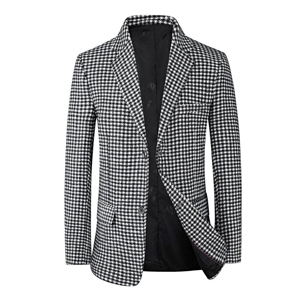 2024 Men's Slim Fit Plaid Jacket Suit - Korean Style, Casual Spring/Autumnwear