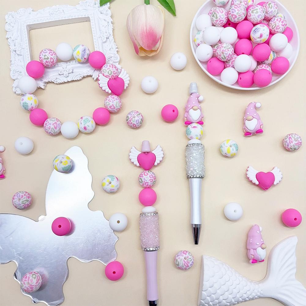 25/32PCS Valentine's Day Dwarf Love Silicone Bead Set, perfect for DIY handmade crafts such as keychains, necklaces, bracelets,