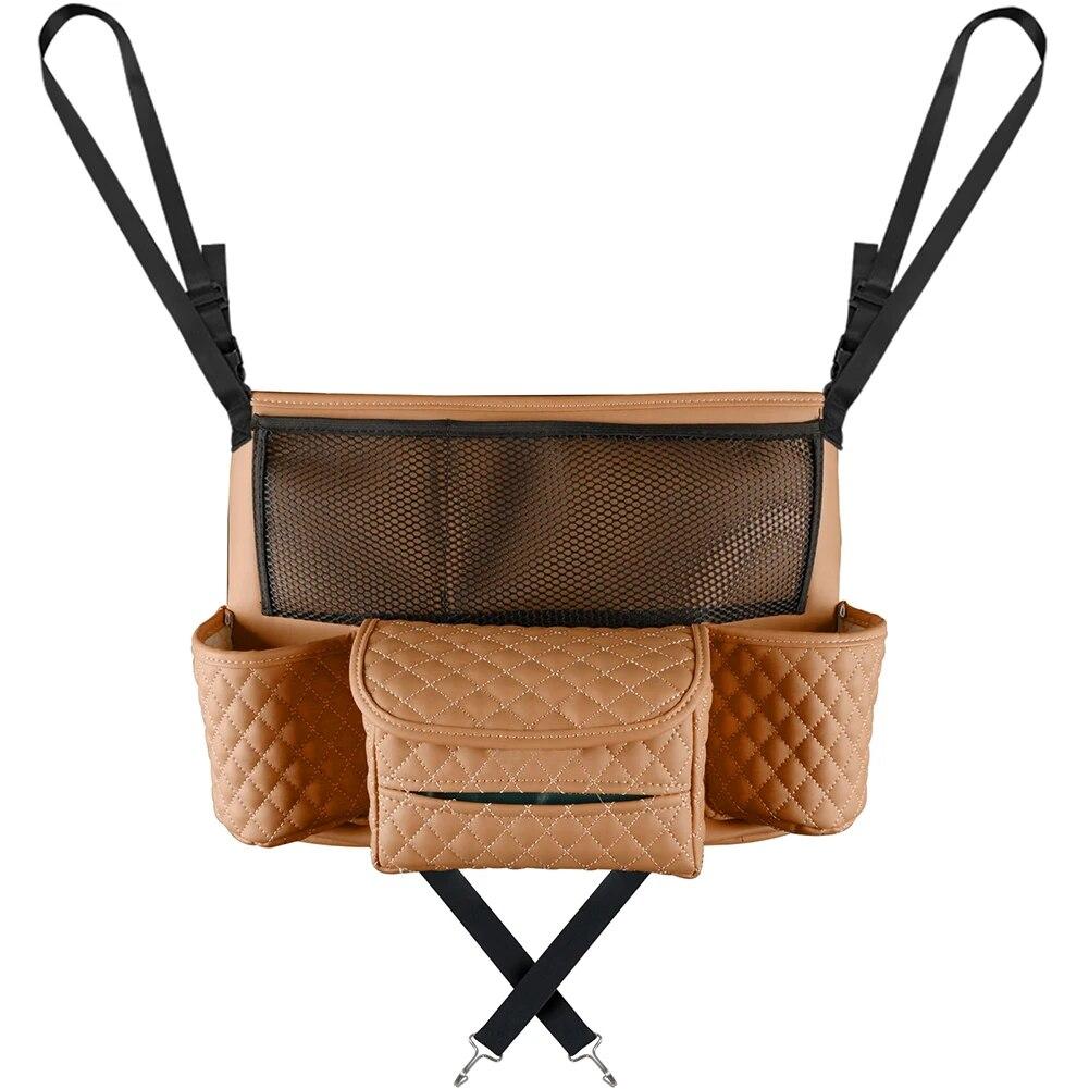 Car Seat Storage Bag PU Leather Auto Seat Middle Box Hanging Pocket For Stowing Car Organizer Holder For Handbag Tissue Drink