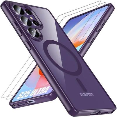 Case and 2 Tempered Glasses for Samsung Galaxy S25 Ultra, Protection with Magnetic Circle - Purple