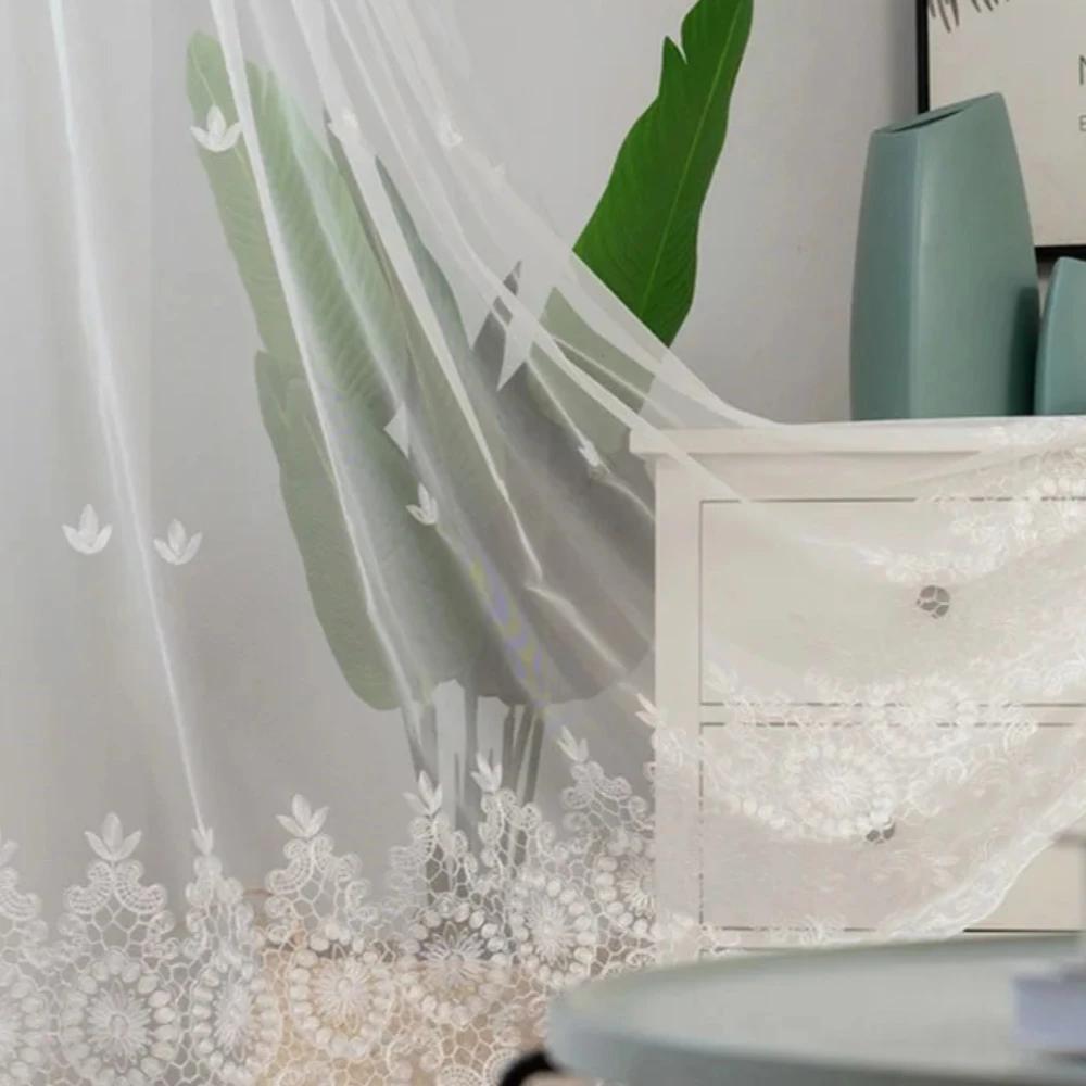 

1шт белые оконные экраны простота вышитые марлевые занавески для гостиной подходят для украшения окна спальни W132cmxH160cm 1pc&Hook белый