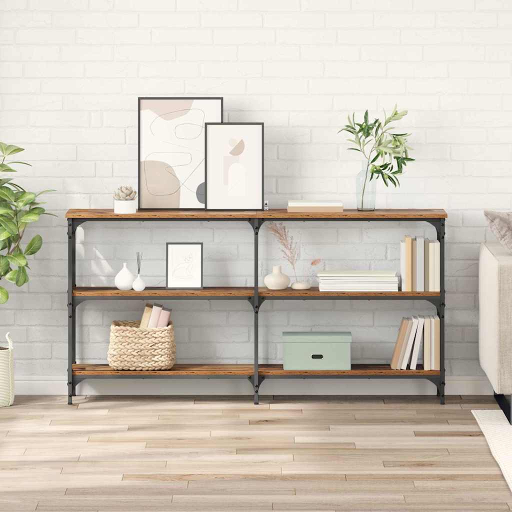 Industrial Console Table Reclaimed Wood Look 150 x 29 x 75 cm Plywood and Metal