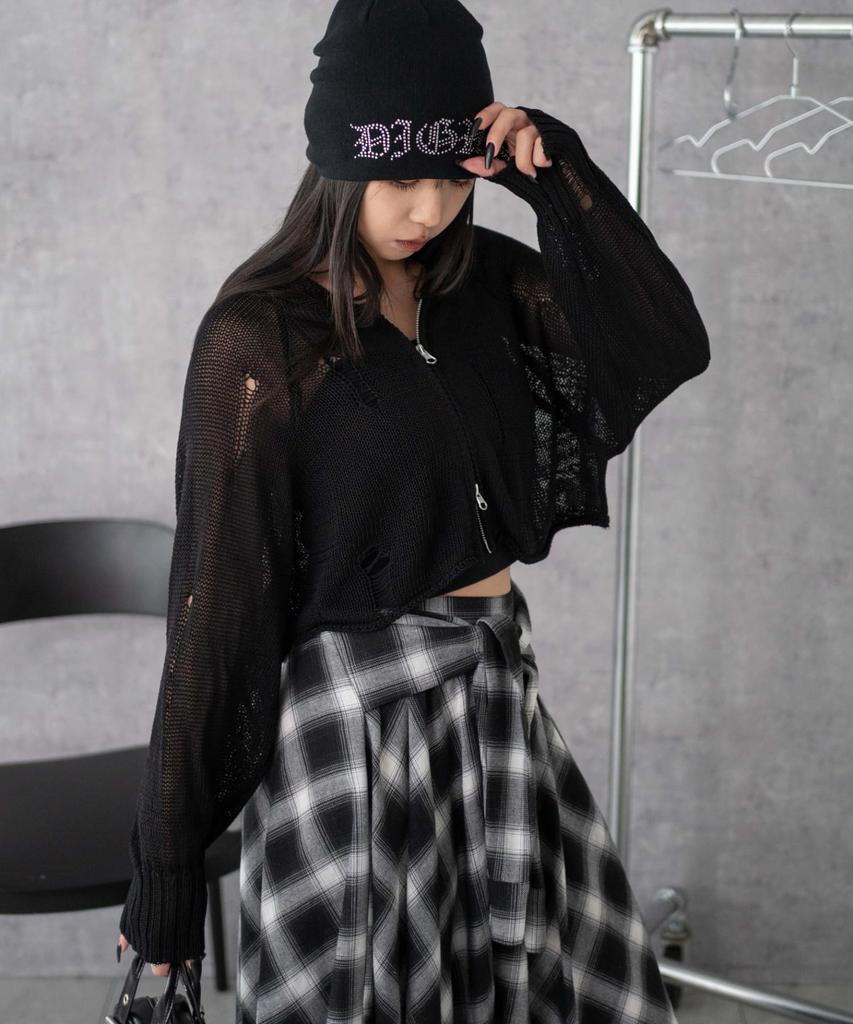 WEGO Korean Distressed Mesh Short Size Black Women's Hoodie, F,