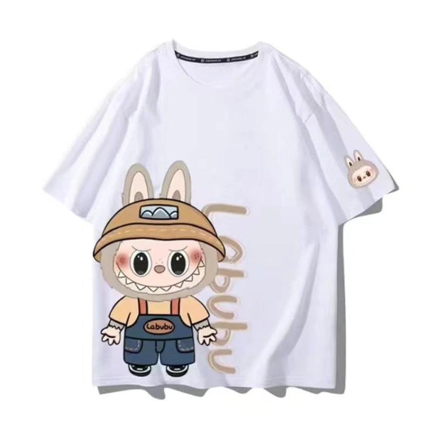 

2025 Лабубу 3D Принт Мультяшная Периферийная Футболка С Коротким Рукавом Парная Мужская и Женская Чистая Универсальная Повседневная Милая Майка M белый