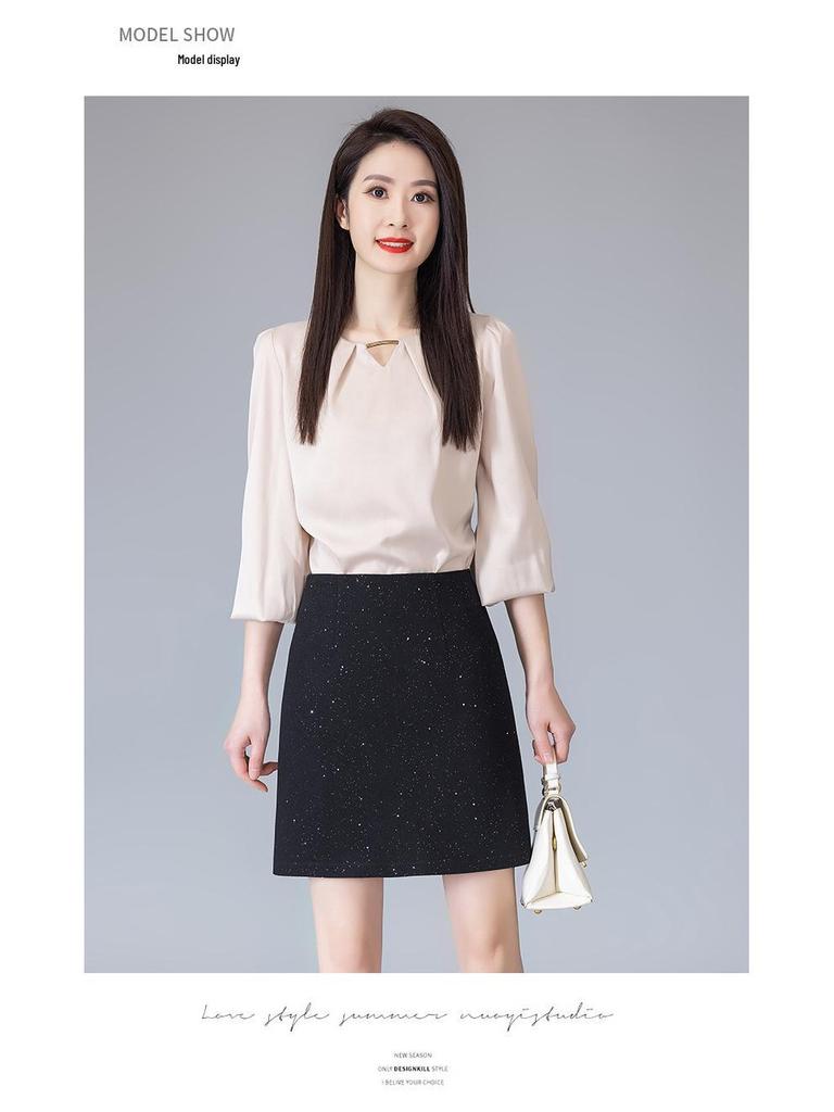 Versatile Sequin High-Waist Petite Skirt - 2025 Autumn/Winter Collection