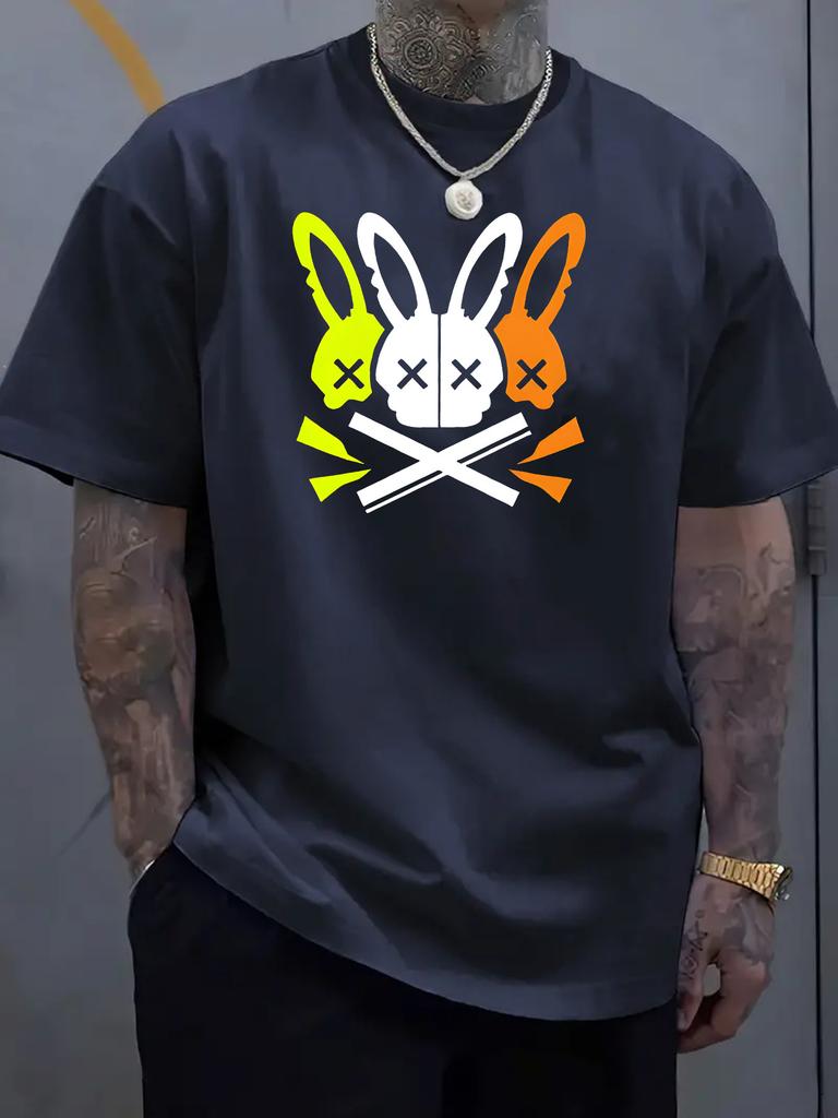 Unik T-shirt med rund hals och kaninskalledesign - Mjuk, Andningsbar, Maskintvättbar, Perfekt för sommarens utomhusaktiviteter