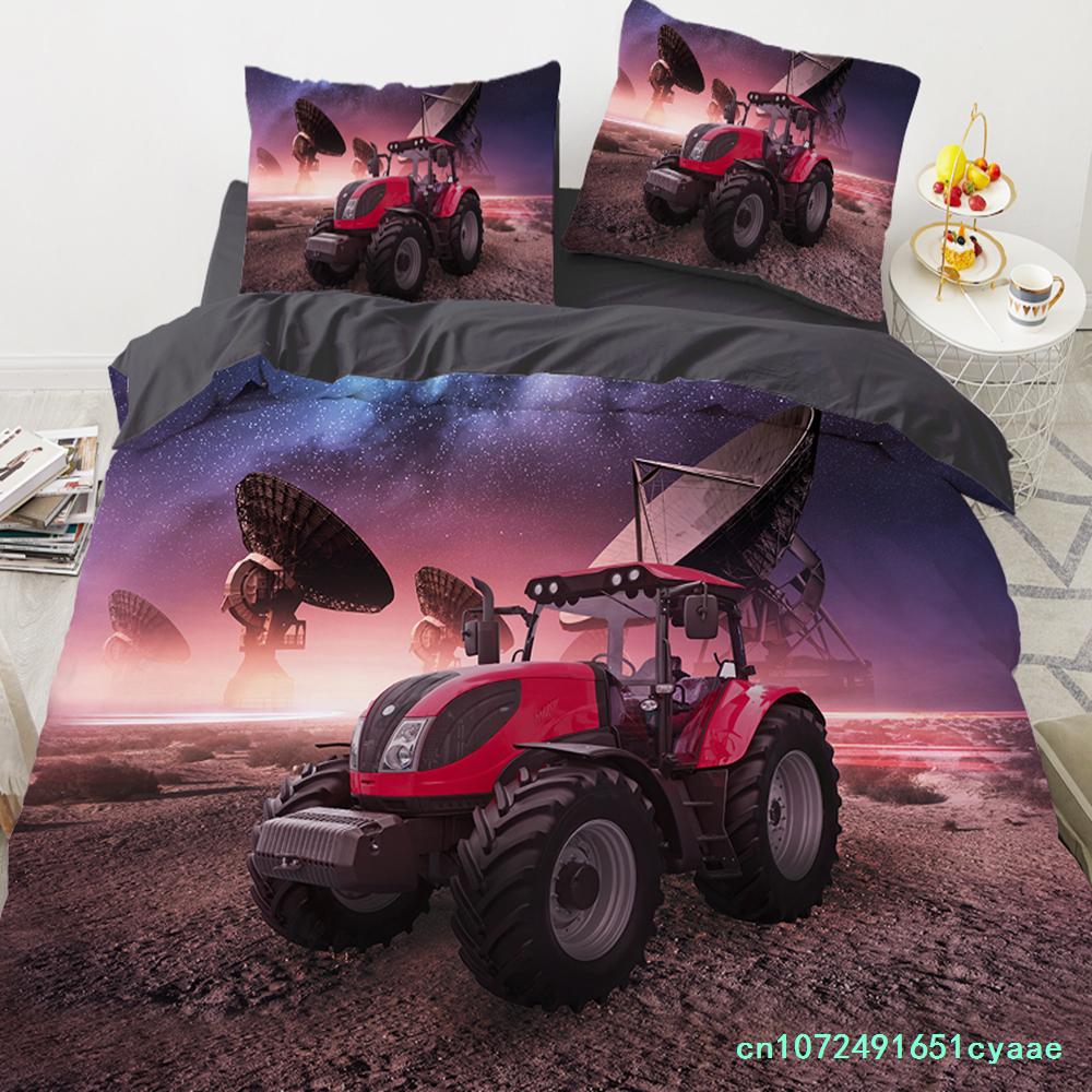Tractor King Queen Duvet Cover Kids Car Excavating Machinery Bedding Set Farm Vehicle Tool Quilt Cover Polyester Comforter Cover