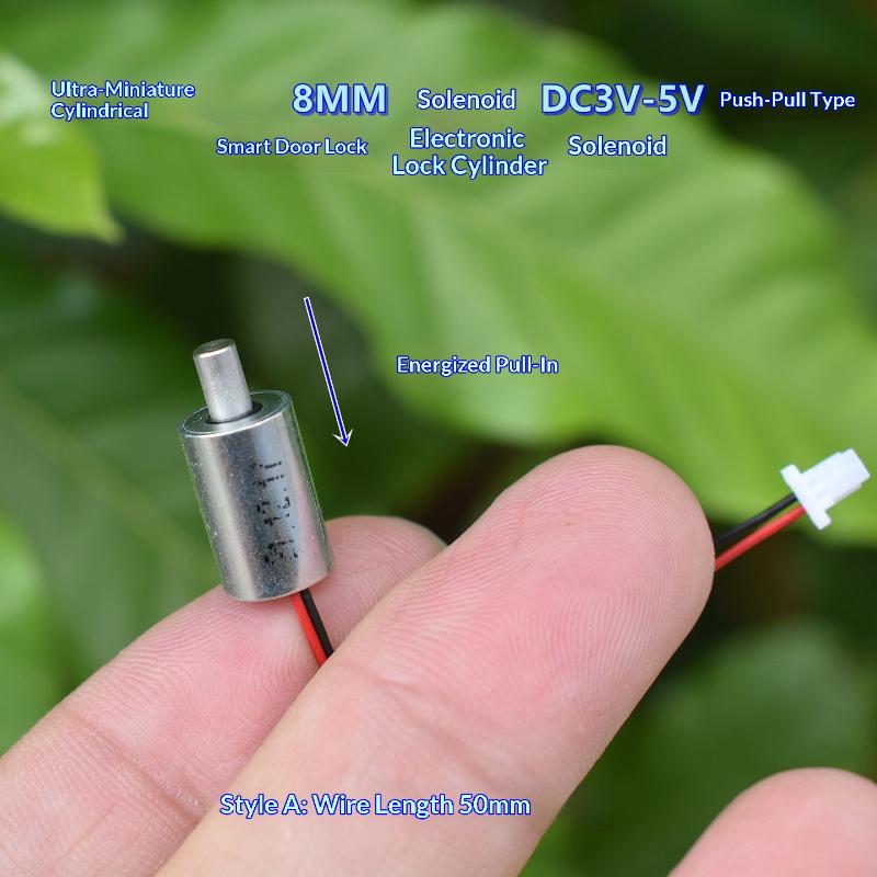 Dc 3V 3.7V 5V Mini Tiny 8Mm Cylindrical Suction Type Push-Pull Linear Solenoid Electromagnet Cylinder Diy Fingerprint Lock