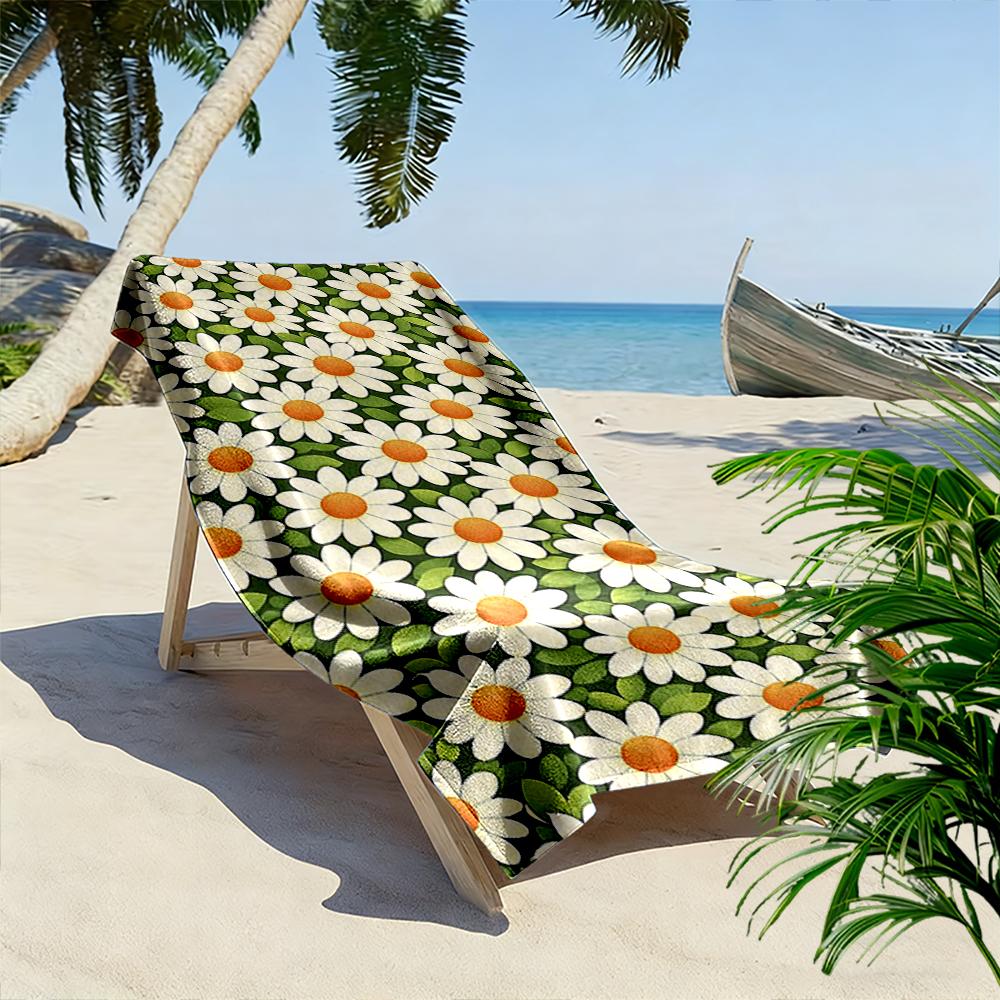 Daisy Pattern Green Background Towel Beach towel quick-drying for travel outdoor sports jogging beach and swimming