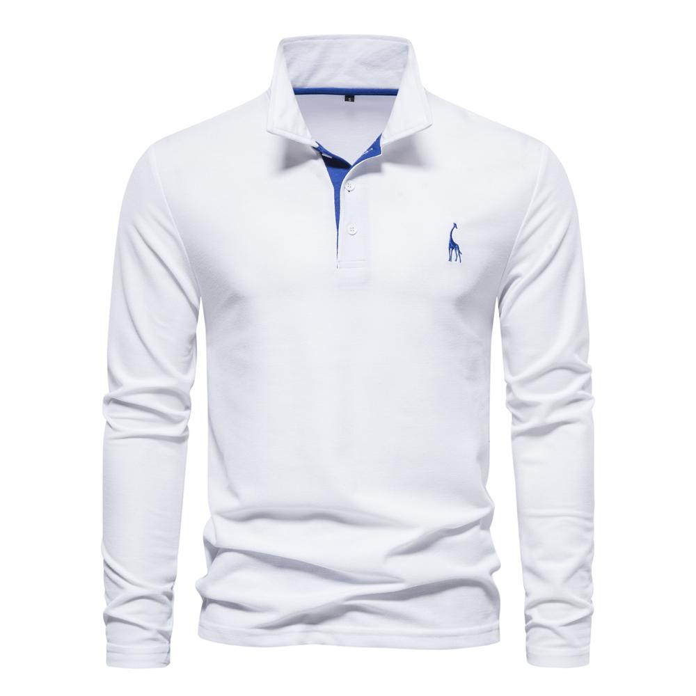Trend Hub New Men's Deer Embroidery Polo Shirts Solid Color Long Sleeve Social Business Male