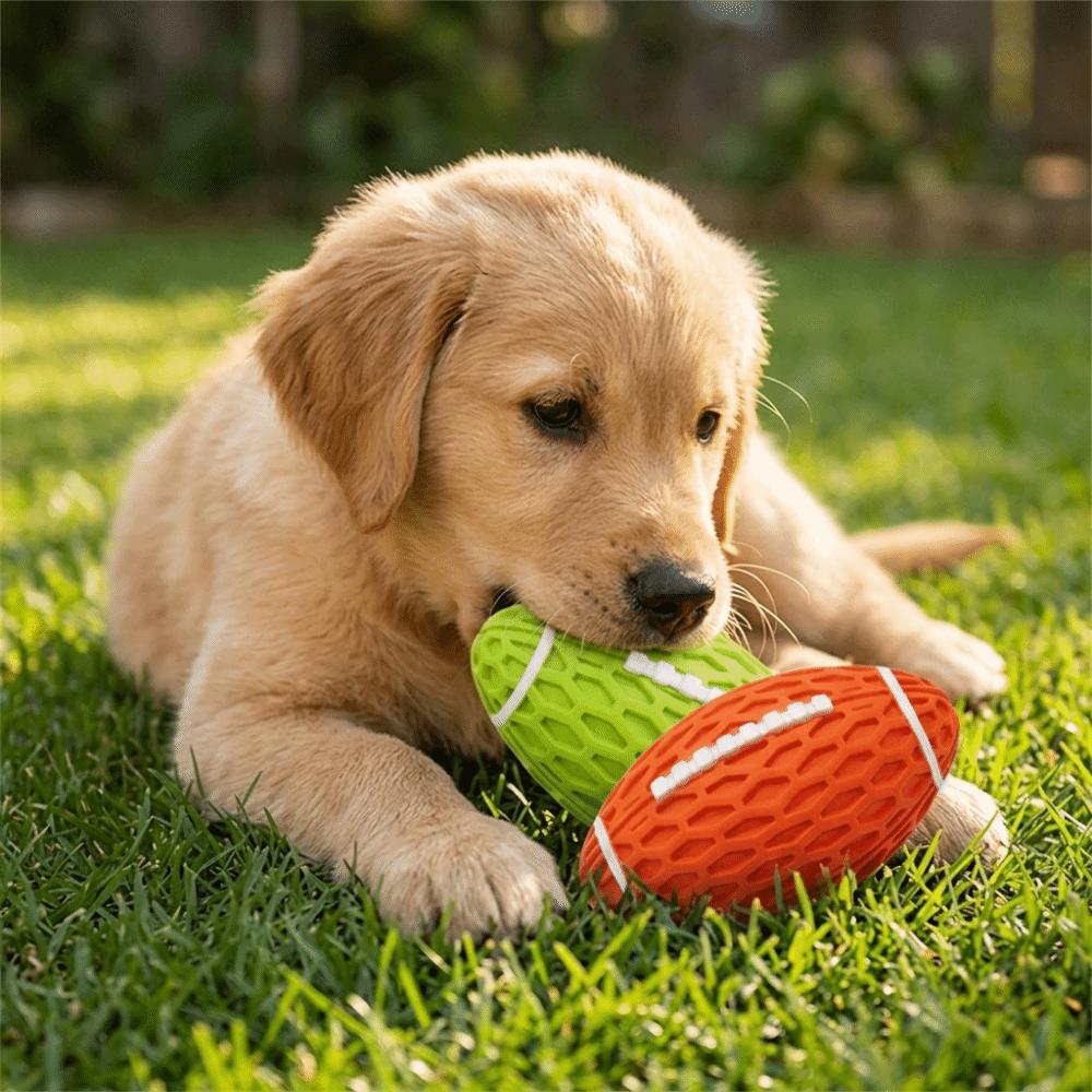 Bite Tough Squeaky Rugby Ball Rubber Dog Molar Toy Indestructible Dog Toy  Teeth Grinding Clean
