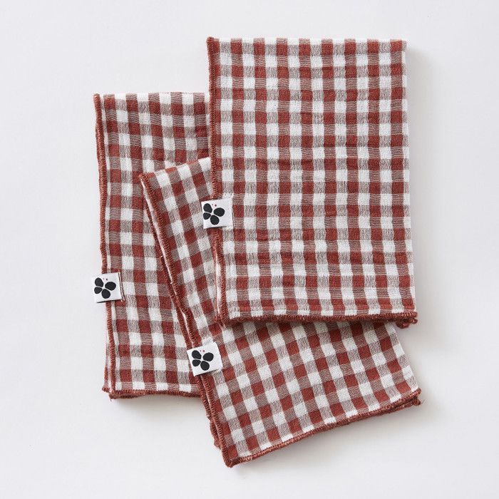 Lot de 3 serviettes de table "Vickie" 40 x 40 cm Tissé teint "Gaze de Coton" - Terracotta