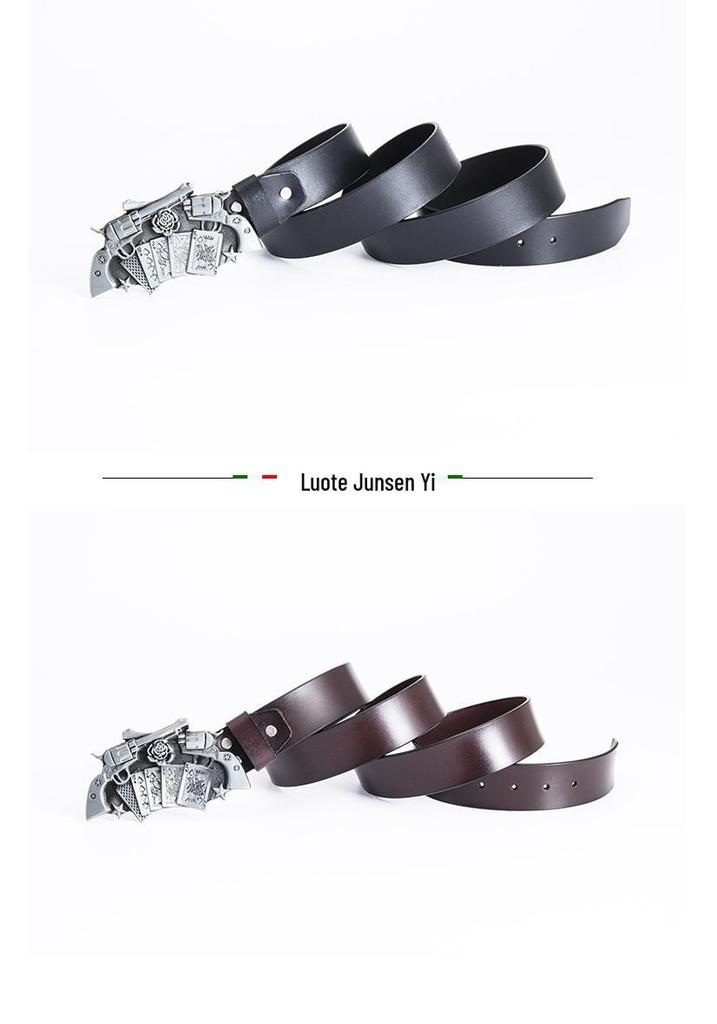 Western Cowboy Double Gun Zinc Buckle Cowhide Belt for Men - Casual Adult Style