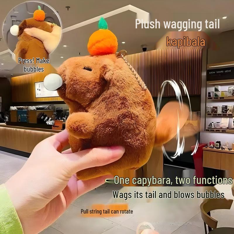 Capybara Plush Toy with Tail Wag & Sound - Cute Pull-out Pendant Doll