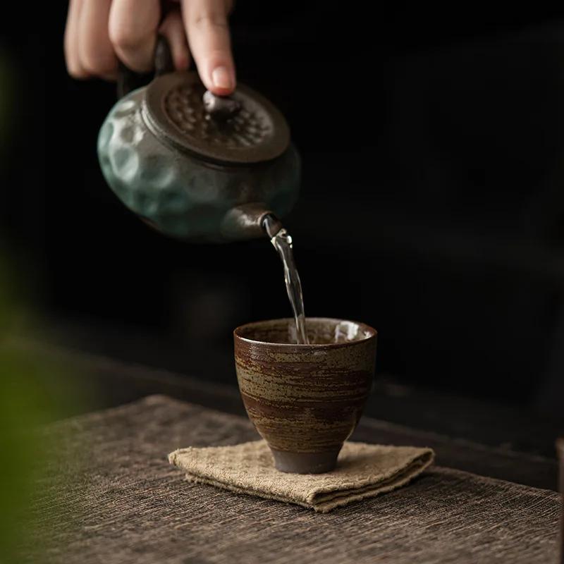 Japanese Style Handmade Retro Stoneware Tea Cup Ceramic Kung Fu Tea Cup Fragrance-Smelling Cup Small Single Cup Teacup Bowl Mug