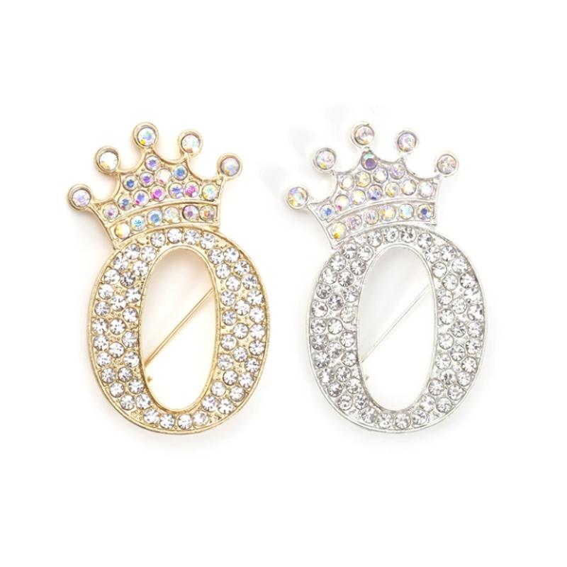 Fashion Crown 26 Initial Letters A To Z Rhinestone Brooches For Women Coat Dress Lapel Collar Pin Jewelry Accessries
