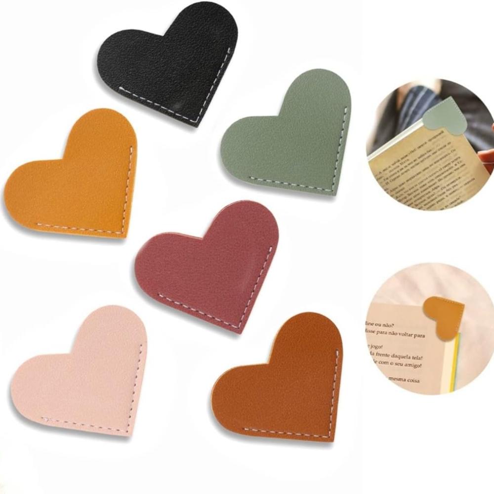 6pcs,Leather Heart-Shaped Bookmark, Corner Book Accessory Cute Corner Bookmark, Reading Enthusiast Book Accessory, Women's Bookm