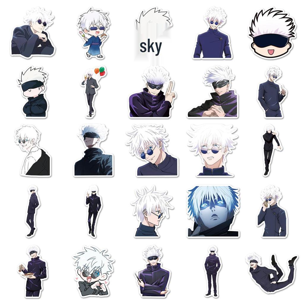 50 Gojo Satoru Stickers: Waterproof Jujutsu Kaisen Anime Decor for Notebooks, Phone Cases, and Thermos Cups.