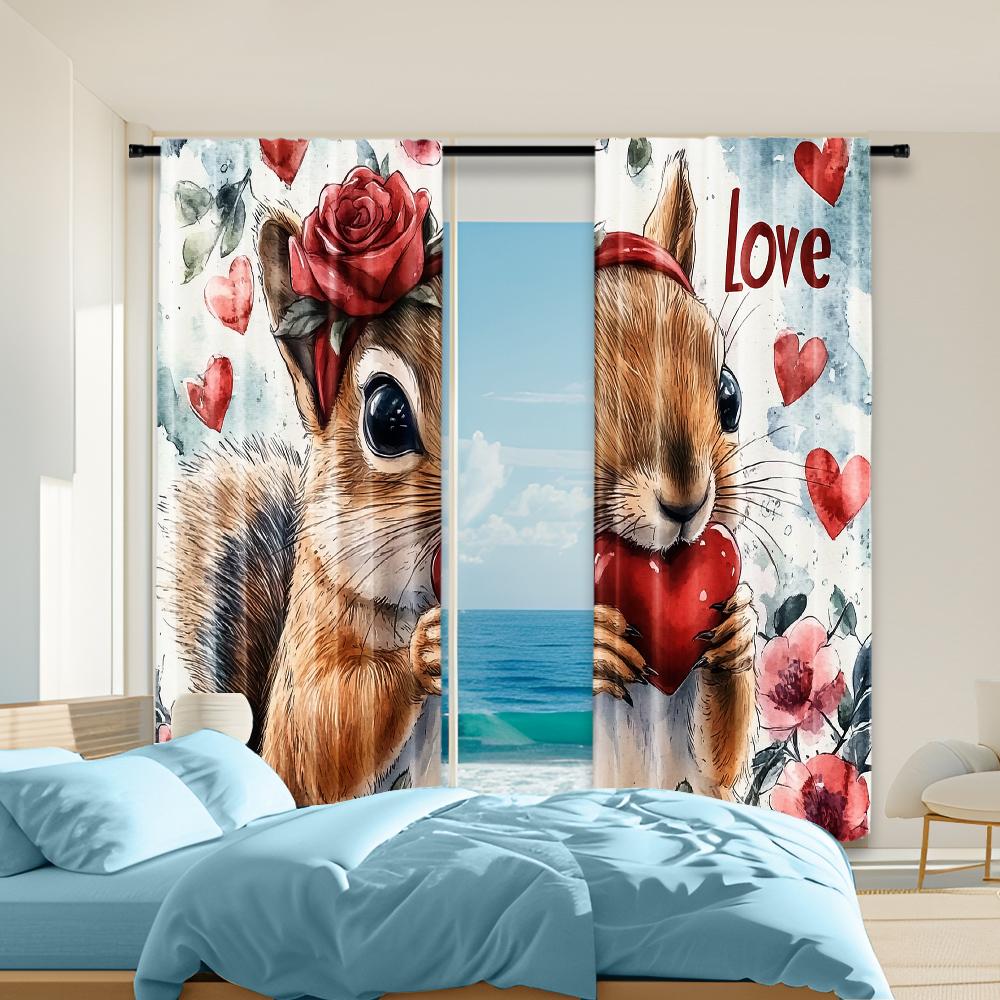 

2 pcs, versatile polyester transparent curtains for home decoration Valentine S Day Love1 for use in bedrooms and living rooms 29x65in(75x166cm)