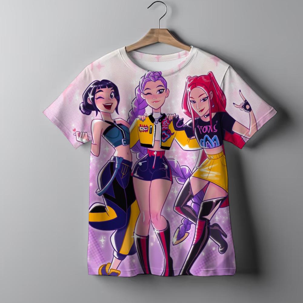 

Модная повседневная детская футболка KPop Demon Hunters Крутой топ для девочек Забавный подарок Футболка для фанатов KPop Demon Hunters Универсальная футболка 130