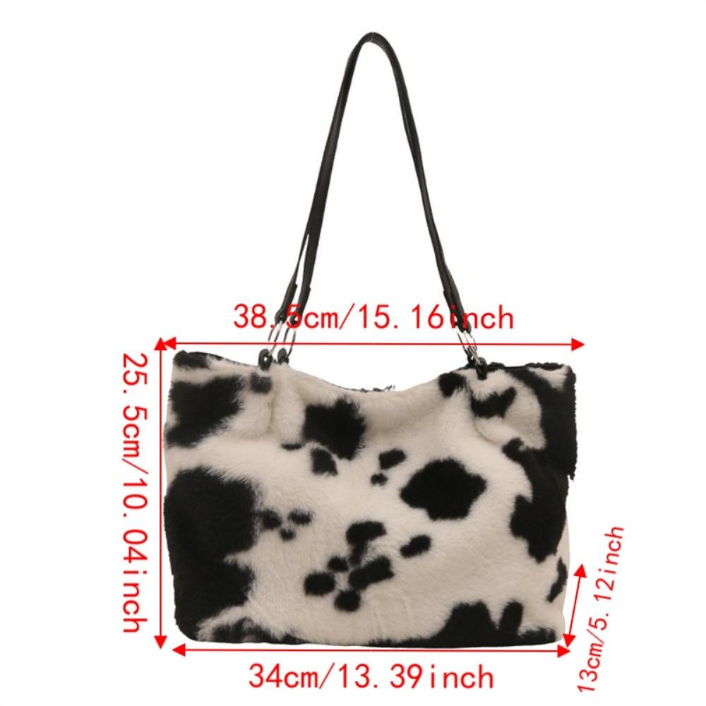 Large Capacity Plush Tote Bag Versatile Underarm Bag Gift Cow Print Shoulder Bag Women