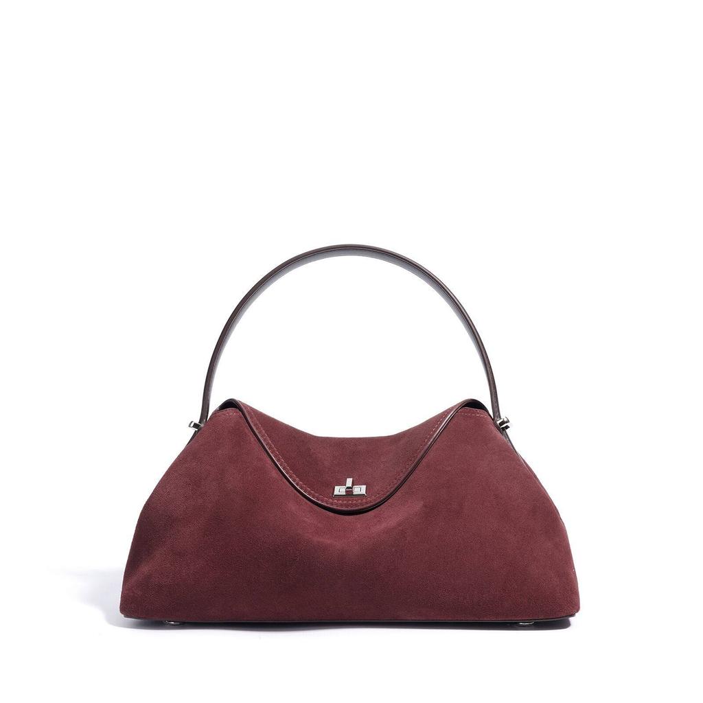 Brown Suede-Finish Cowhide Handbag – Minimalist, Lightweight, and Elegant Shoulder Bag for Women