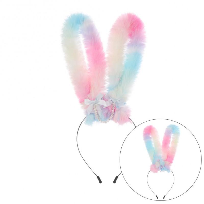Handmade Plush Gradient Bunny Ears Headband Cosplay Accessory Women Men Costume Party Festival