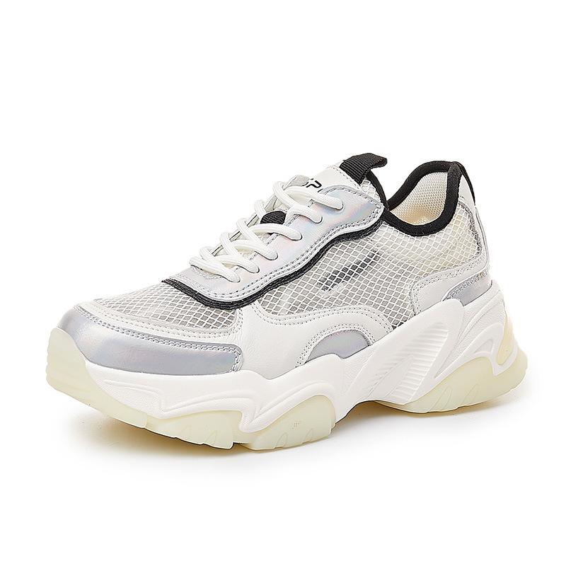 Film-absorbing sole leather women's shoes 2025 new spring and summer casual breathable sports thick-soled shallow mouth dad shoes women's singl