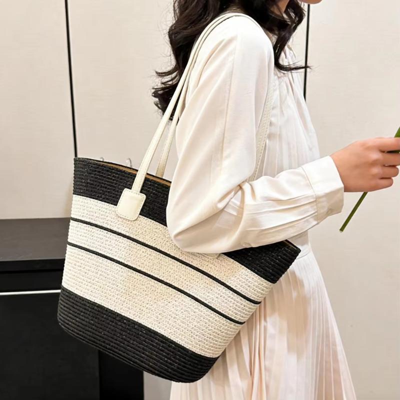 Straw Hat Tote Bag Set Adjustable Wide Brim Sun Hat Sturdy Woven Handbag 2Pcs for Women Outdoor Summer Activities