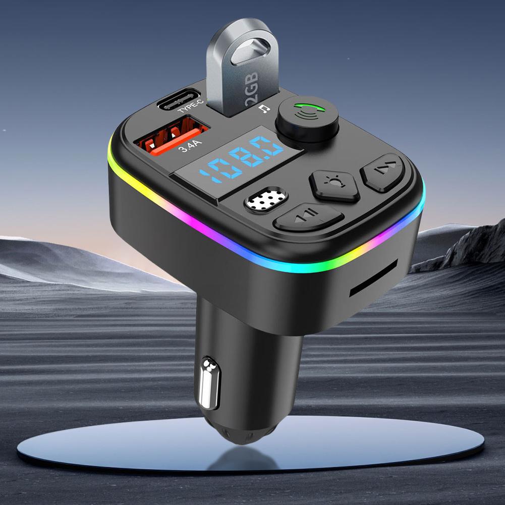 Car Charger Bluetooth-Compatible Dual USB Type C Hands Free Wireless Car Kit Hands-Free MP3 Player Radio Auto Radio FM Modulator