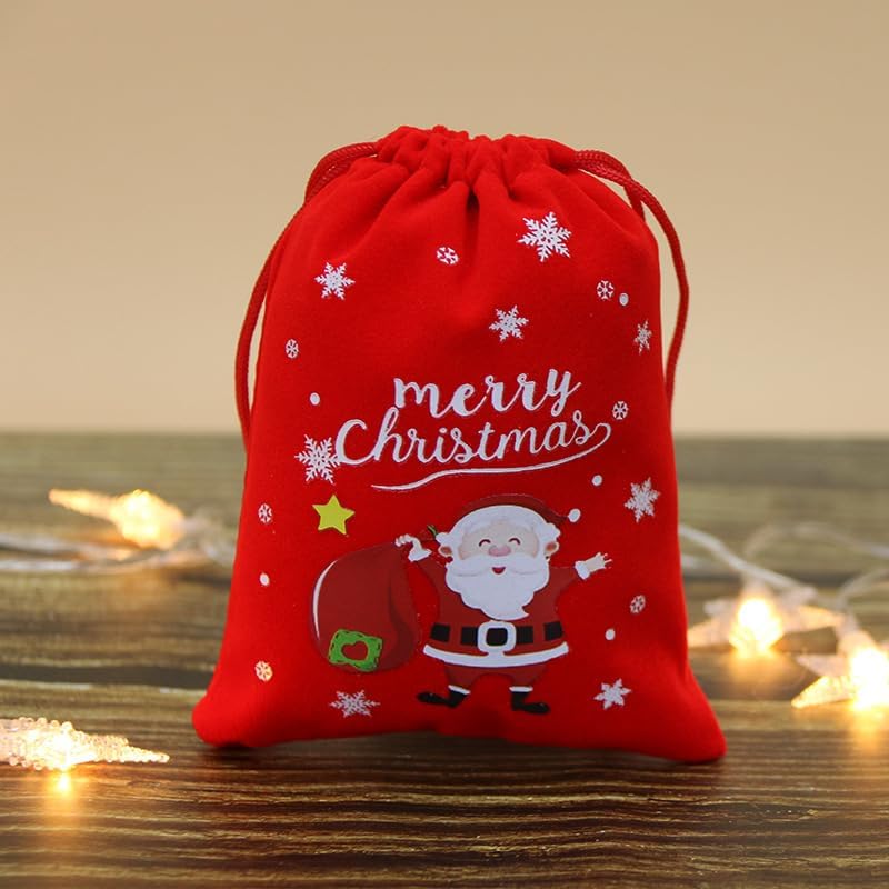 Christmas Drawstring Bags Velvet Cartoon Santa Claus Snowman Candy Snakcs Gifts Bags for Xmas Tree Party Home Packaging Pouches