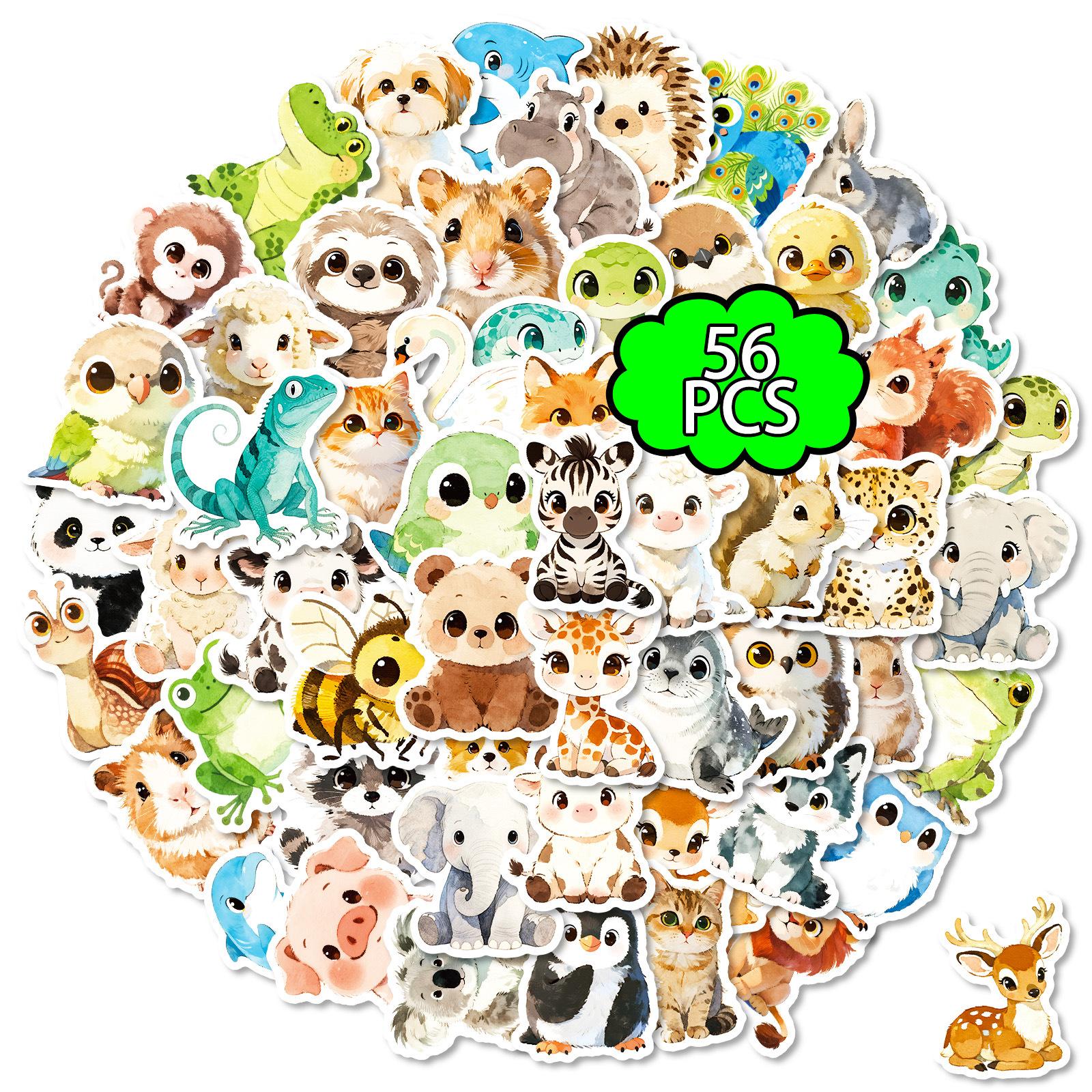 

56 Watercolor Hand-Painted Cartoon Animal Graffiti Stickers Cute Penguin Lamb Crocodile Decorative Stickers