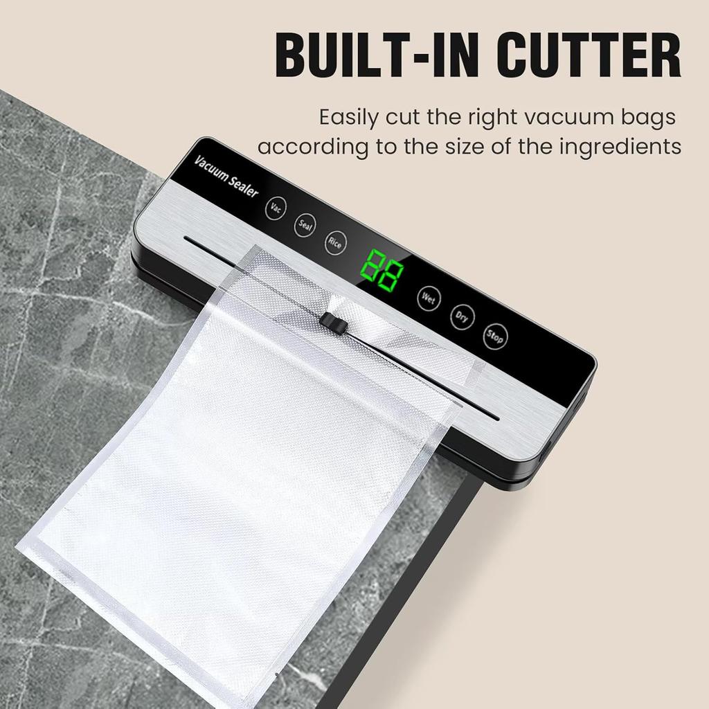 FKJ-2600 Maszyna do pakowania próżniowego Tryby Suchego i Wilgotnego Precyzyjny system 8-w-1 do przechowywania żywności w gospodarstwie domowym z wbudowanym obcinakiem z 20 workami do pakowania żywności