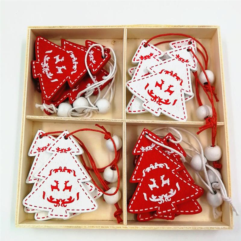 12-Piece Wooden Christmas Decorations Set - Pure Wood Pendants (Deer, Bells, Snowflakes, Stars) | Xmas Tree Ornaments