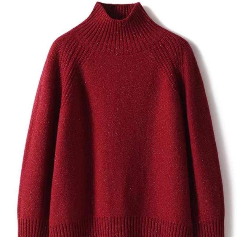 2025 Autumn/Winter Korean Gilded Rose Gold Knit High Neck Sweater for Women