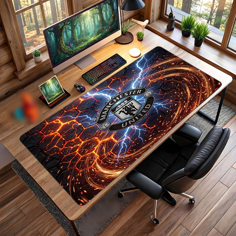 Alfombrilla de ratón grande impresa del Manchester United, alfombrilla de escritorio para gaming de goma suave antideslizante para decoración de oficina, portátil y ordenador