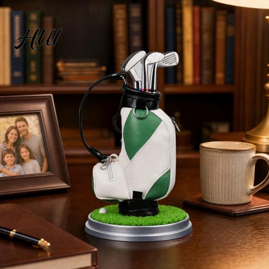 Practical Office Supplies Men Golf Pen Holder Set, Mini Bag Desk Organizer with 3 Set Club Pens, Novelty Decor for Men, Business Gift Desktop